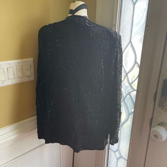Vintage 1990s JMC 100% silk Beaded Black Cocktail Jacket Size 1X - Picture 4 of 15